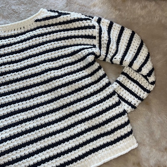 Madewell Striped Open-Stitch Austen Pullover Sweater White and Blue XS - Picture 12 of 15